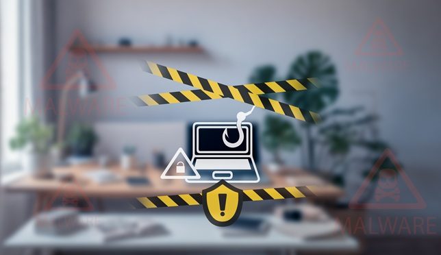 virus concept and cybersecurity. unfocused office. laptop and computer fishing.